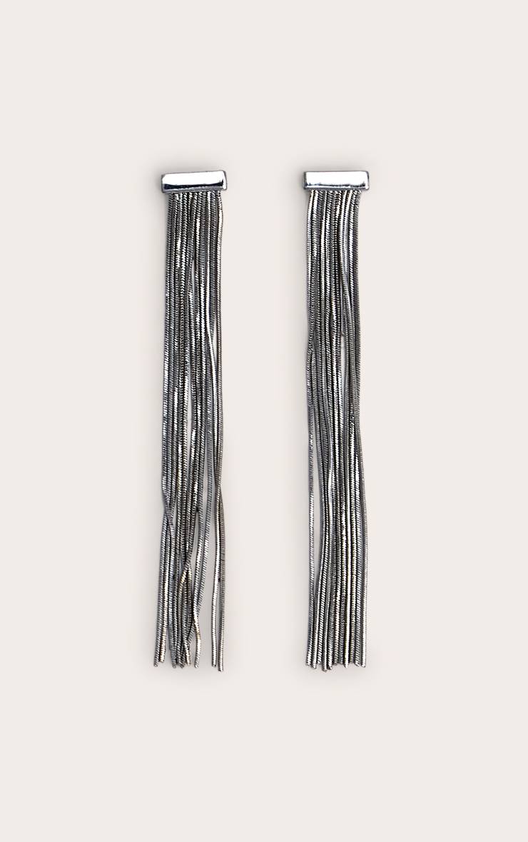 Argenté Boucles D'oreilles Cascade De Chaînes À Barre