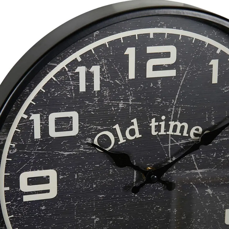 Ostaria Wandklok/muur klok - Old Times - D30 cm - metaal - zwart