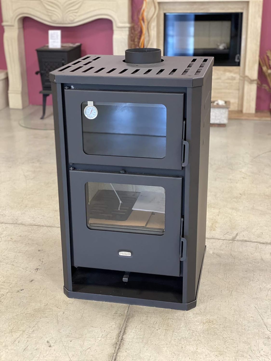 Prity FG D Kaminofen mit Backofen - 14 kW, Metall, Schwarz, Holz, Holzbriketts