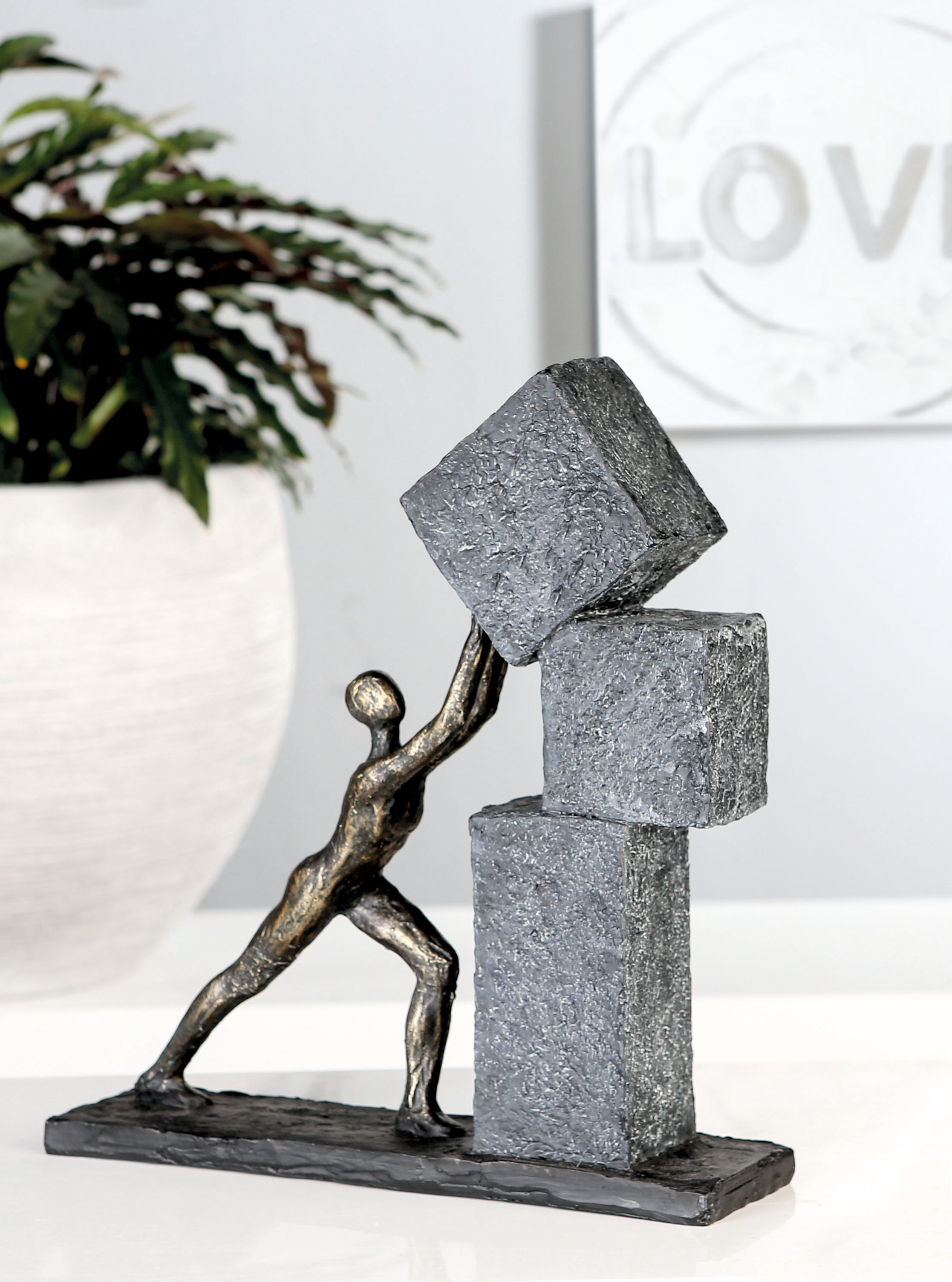 Casablanca by Gilde Dekofigur »Skulptur Stacking, bronzefarben/grau« Dekoobjekt, Höhe 31 cm, mit Spruchanhänger, Wohnzimmer
