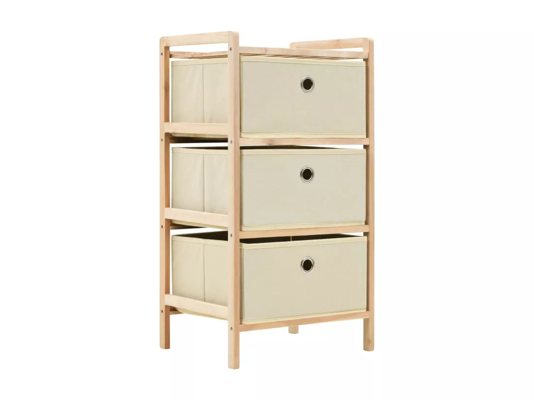 Étagère de rangement 3 paniers Tissu Bois de cèdre Beige