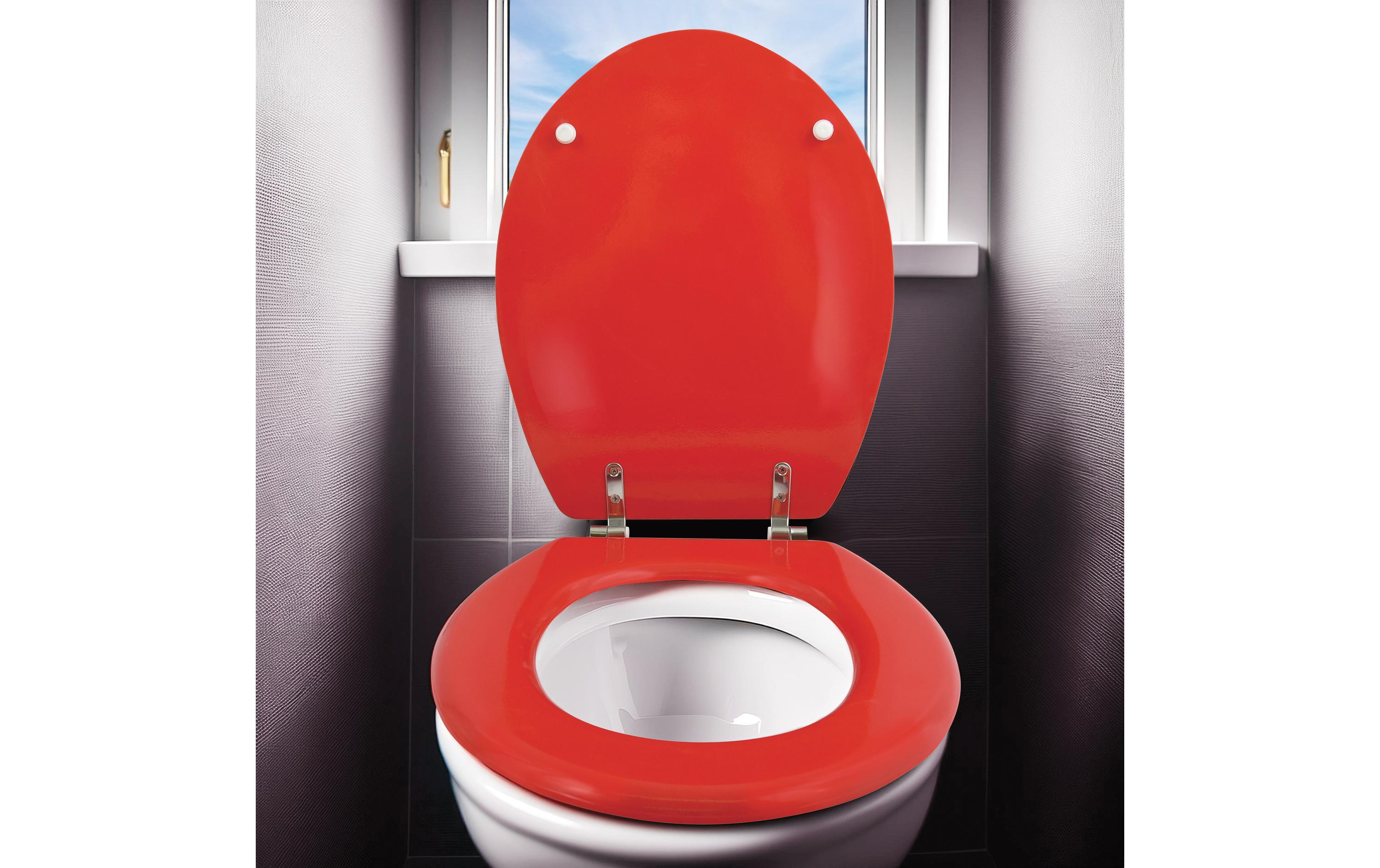 Toilettensitz RotToilettensitz aus MDF mit Edelstahlscharnieren