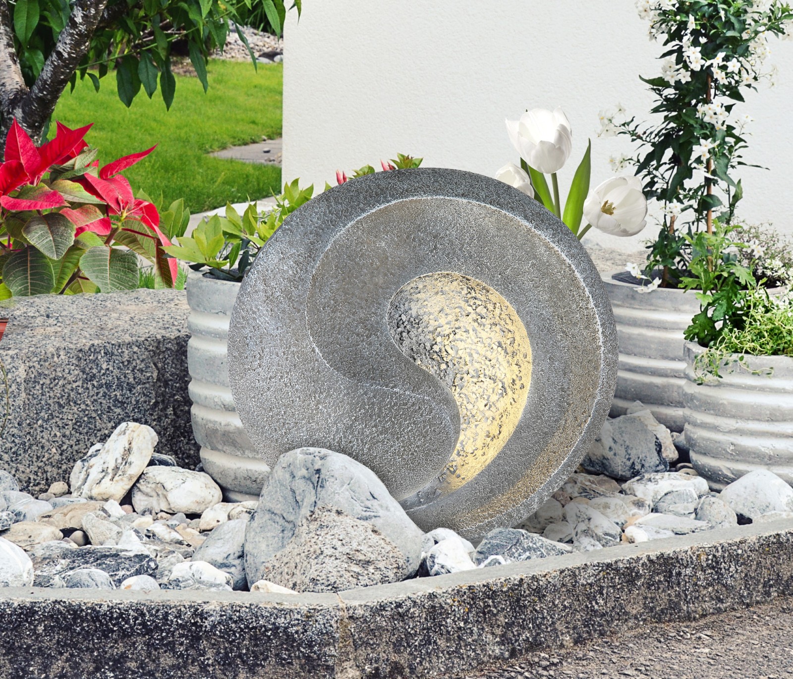 LED-Solarleuchte - grau - Kunststoff - warmweiß