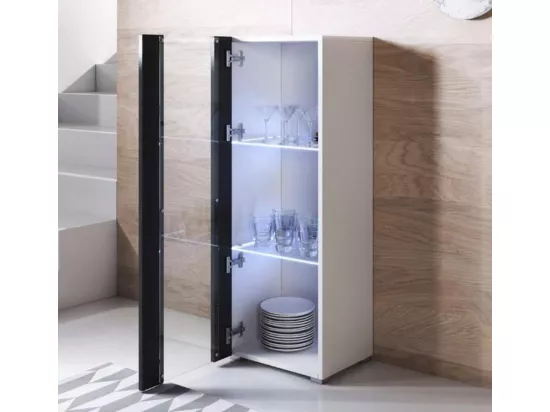 Vitrine pour Salon Salle à manger en Blanc et Noir avec LED 40x29x128cm Luke V2