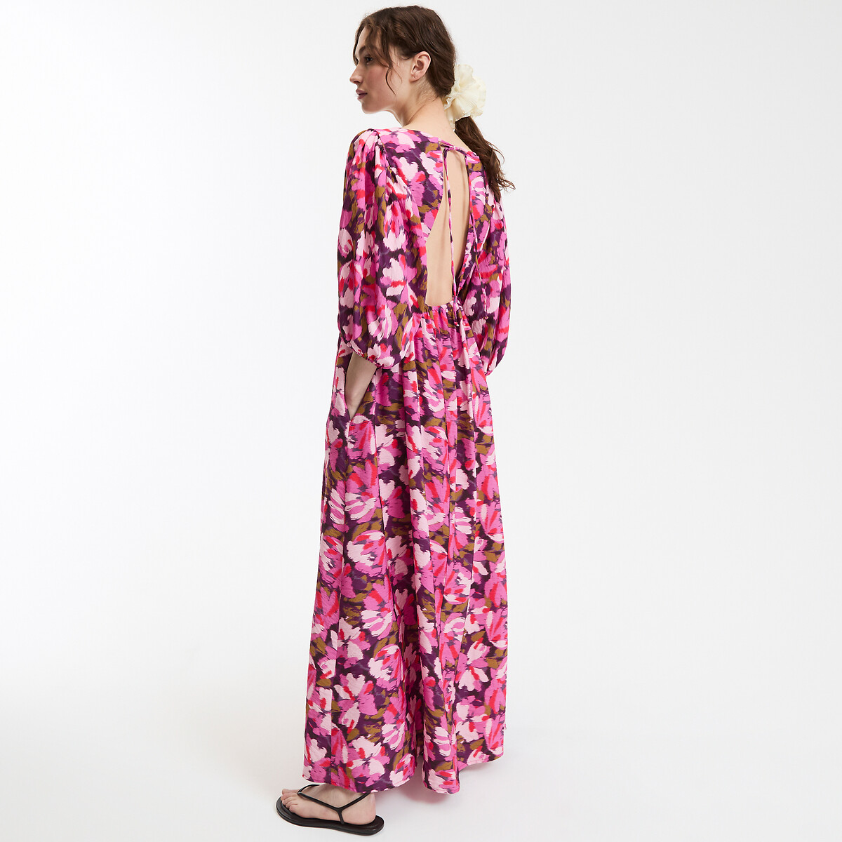 LA REDOUTE COLLECTIONS<br>Vestido maxi com decote em V, mangas bufantes e estampa floral