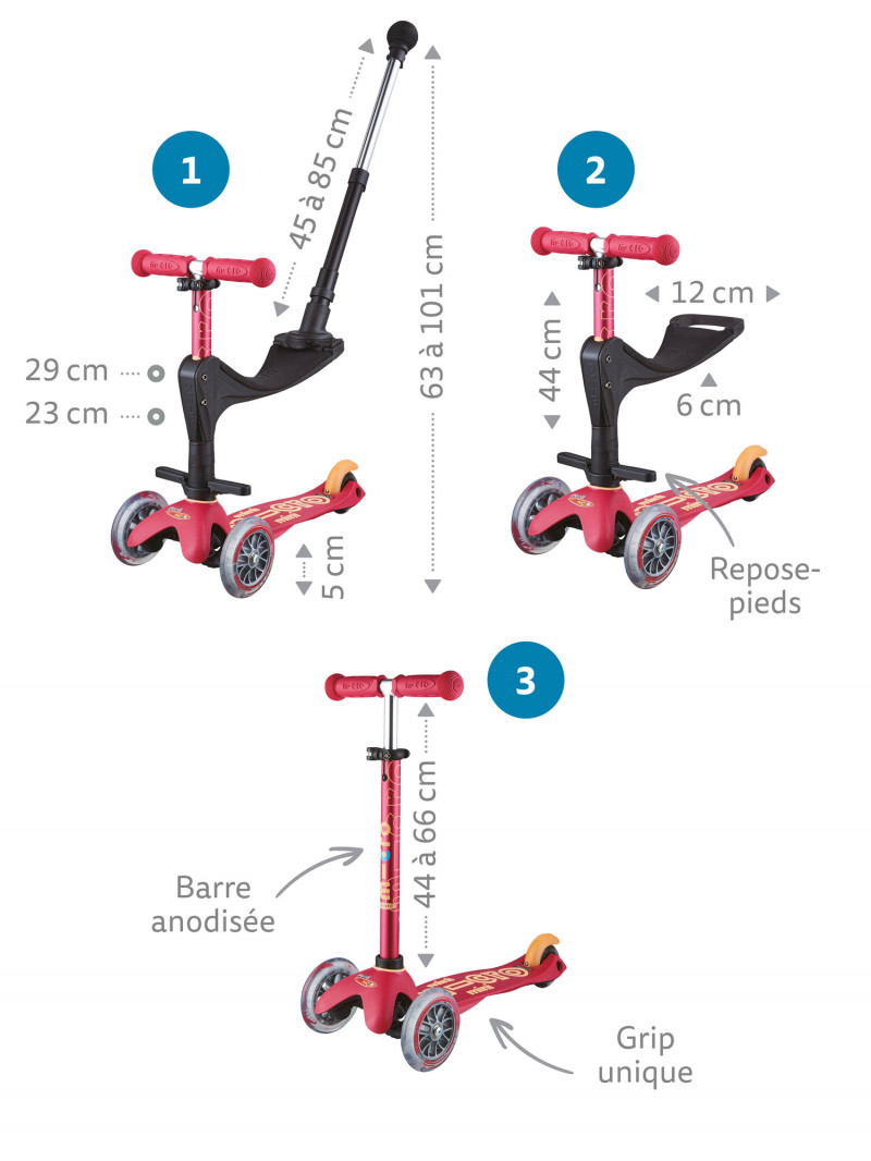 Trottinette mini 3en1 revolution deluxe - rouge