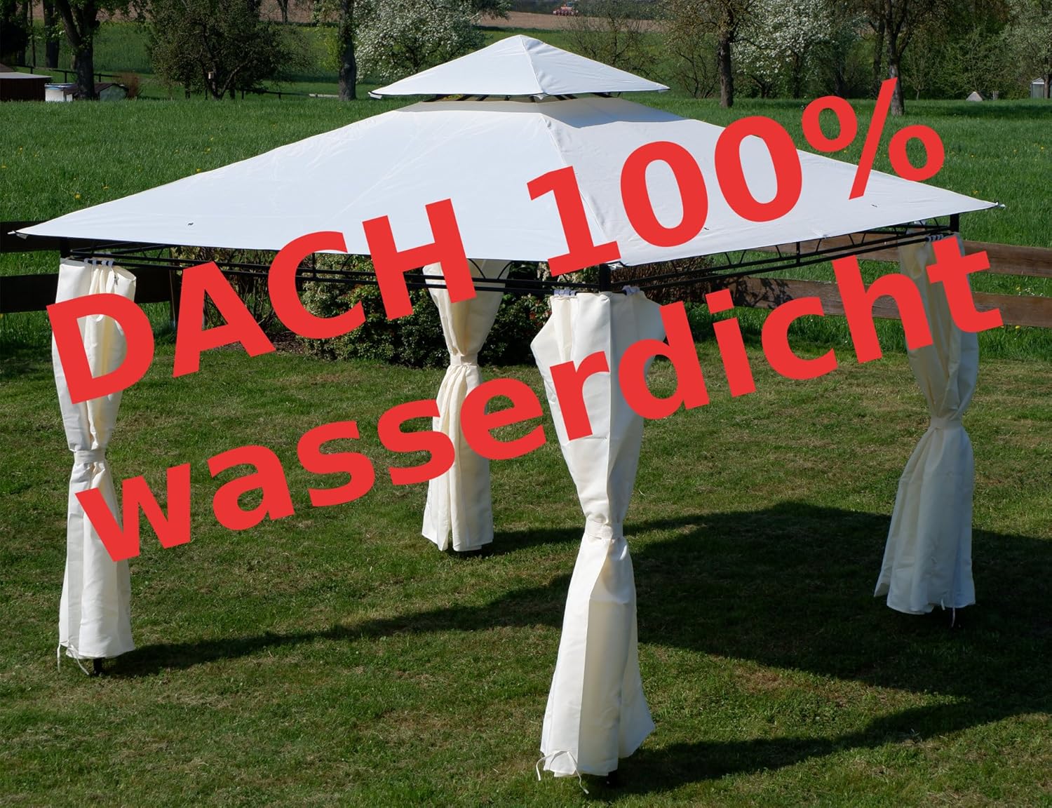 ALEOS. AS-S Garten Pavillon Gartenpavillon 3x3 Meter, Dach 100% WASSERDICHT UV30+ 9m² mit 4 Vorhängen quadratisch