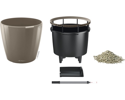 Lechuza Classico LS bloempot Ø 21 x H 20 cm taupe incl. zelfbewateringssysteem, plantenbak, substraat, waterniveau-indicator
