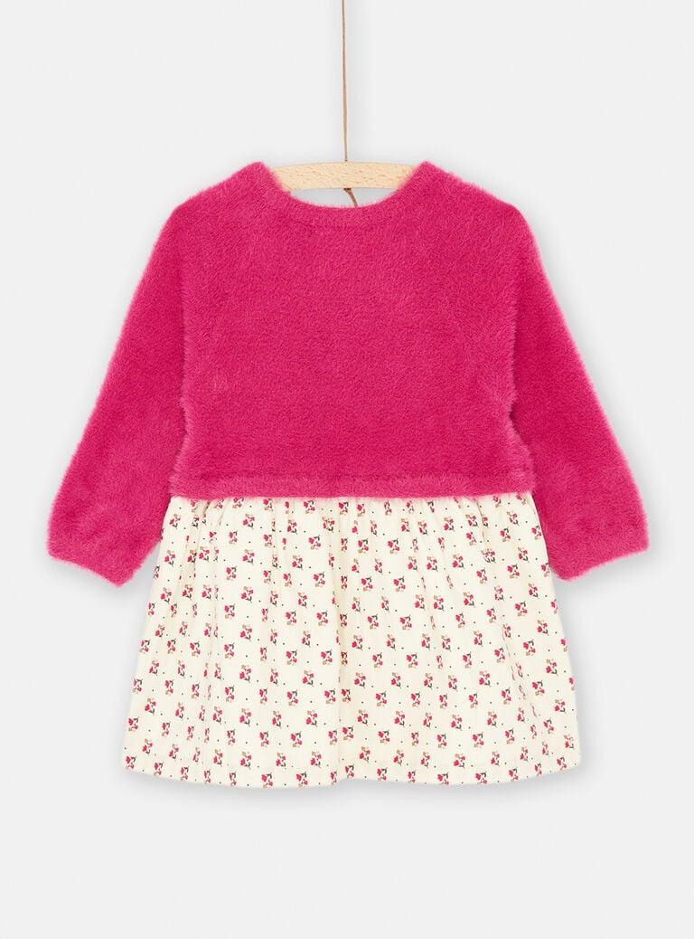 Robe rose et blanche à motifs fleuris