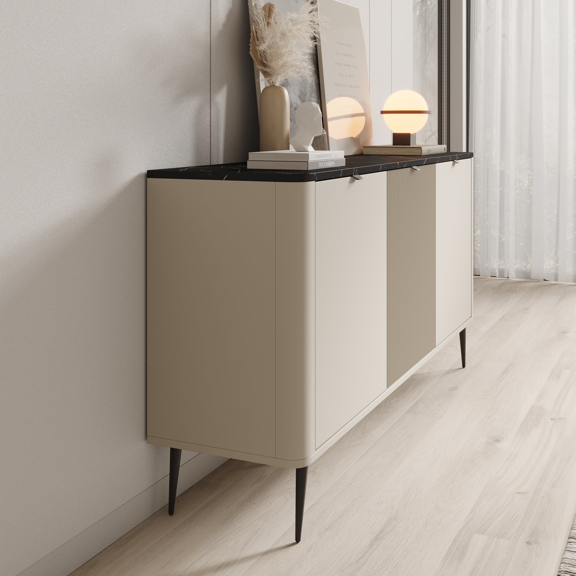 Meubella - Dressoir Mace - Beige - 160 cm
