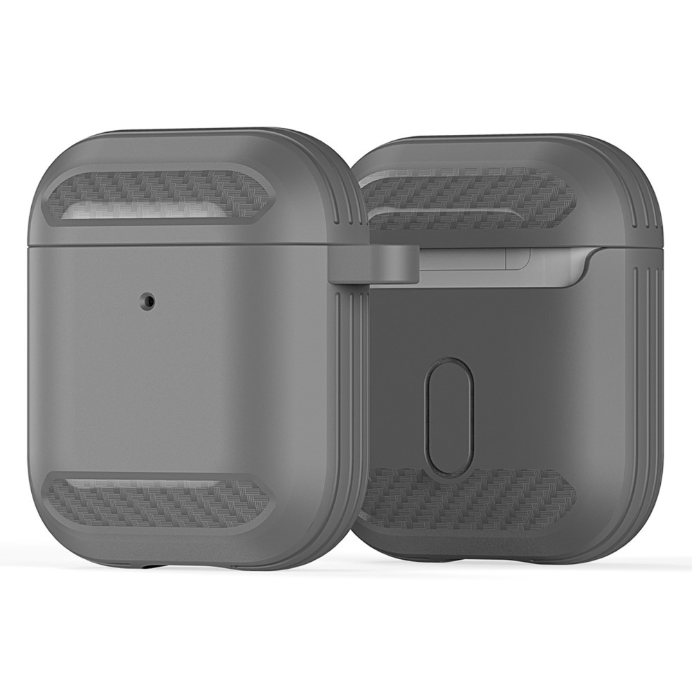 AirPods (1. & 2. Generation) Gummi Schutzhülle Abdeckung mit Karabinerhaken Carbon Look - Grau