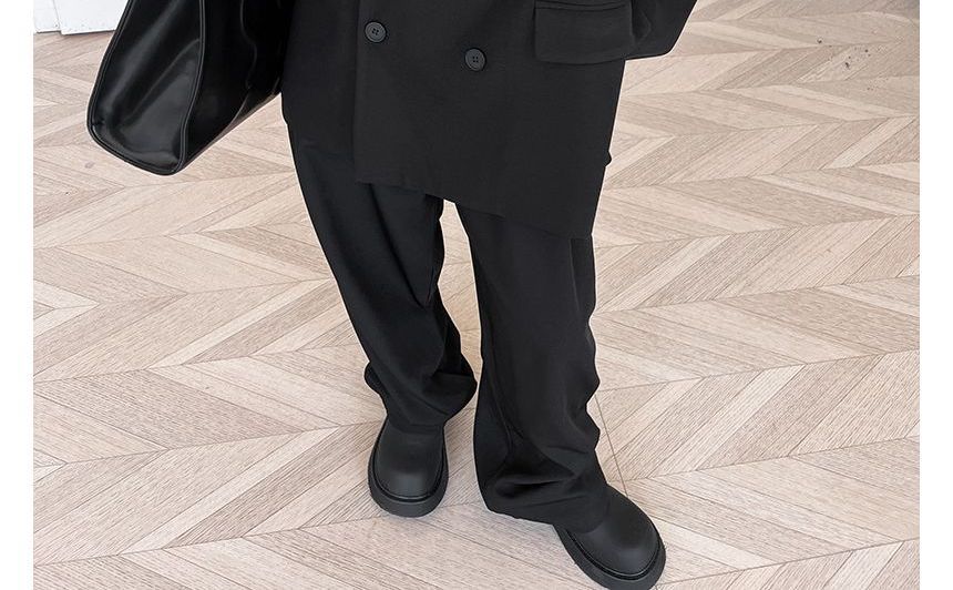 Omozando - Set: Effen dubbelrijs blazer + Hoge taille wijde broek