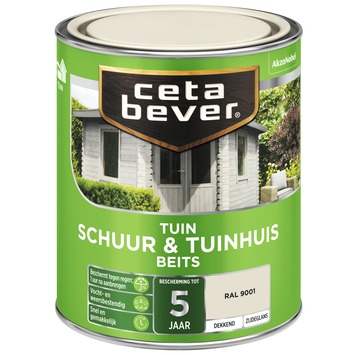 CetaBever Tuinbeits Schuur & Tuinhuis zijdeglans dekkend RAL 9001 crème wit 750 ml