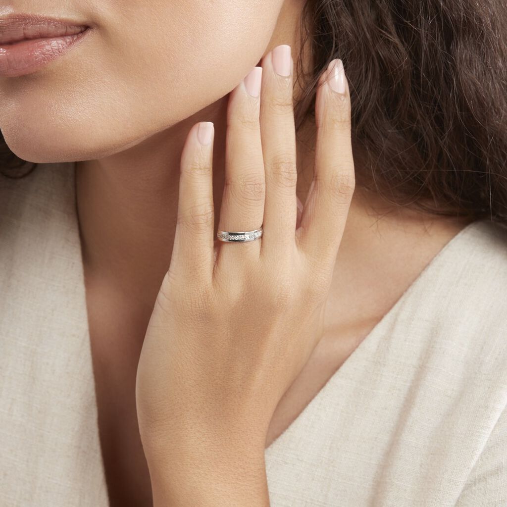 Alliance Fantaisie Diamantee Ruban Plat Or Blanc