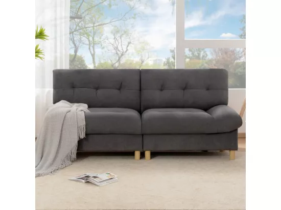 Canapé 2/3 places en Velours Teddy gris - Design ergonomique - avec poches de stockage, grande coussin - 201x85x90cm