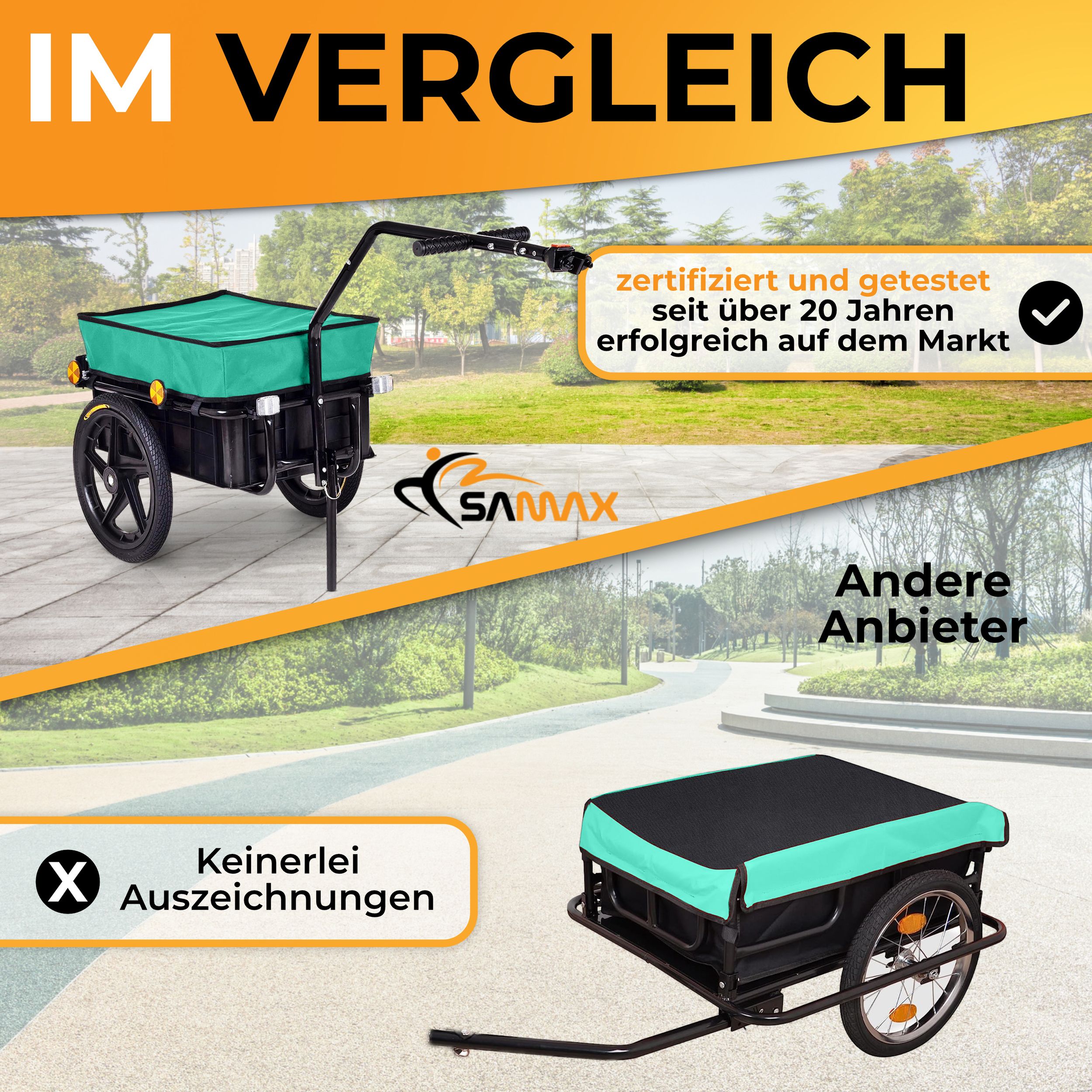 SAMAX Lastenanhänger / Fahrradanhänger für 60 Kg / 70 Liter in Grün