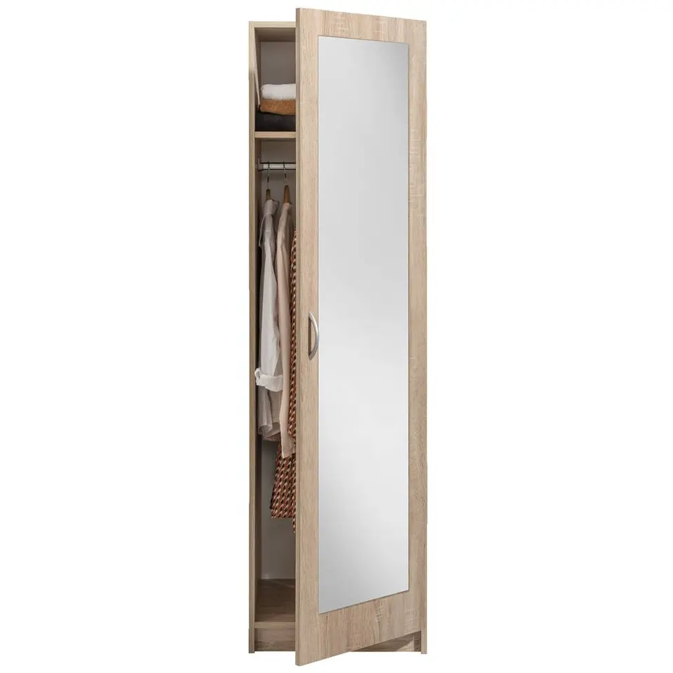 Kledingkast Varia 1-deurs inclusief spiegel - licht eiken - 175x49x50 cm
