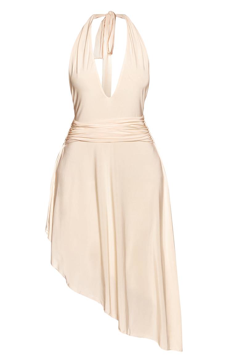 Butter Cream Robe Midi Asymétrique Près Du Corps À Col V Et Taille Froncée Petite Buttercream