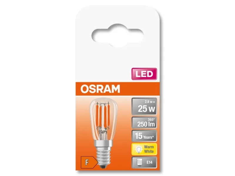 OSRAM SPECIAL - LED-filament-lyspære - form: T26 - klar finish - E14 - 2.8 W (tilsvarende 25 W) - klasse F - varmt hvidt lys - 2700 K
