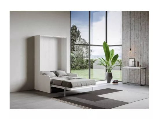 Lit escamotable vertical blanc avec canapé tissu Bounto 140x190 de tissu-Canapé 17