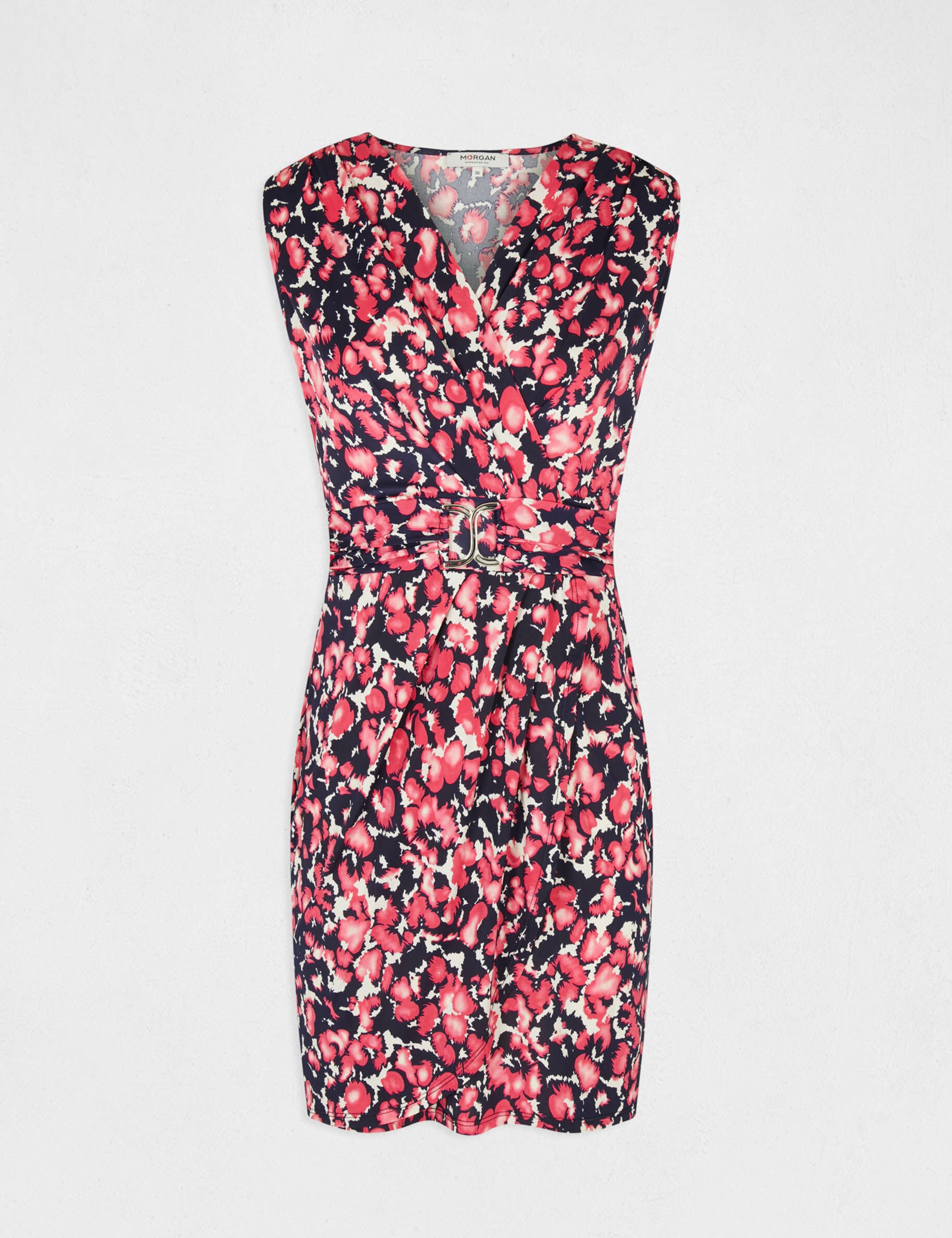Robe ajustée drapée imprimé abstrait rose femme - rose