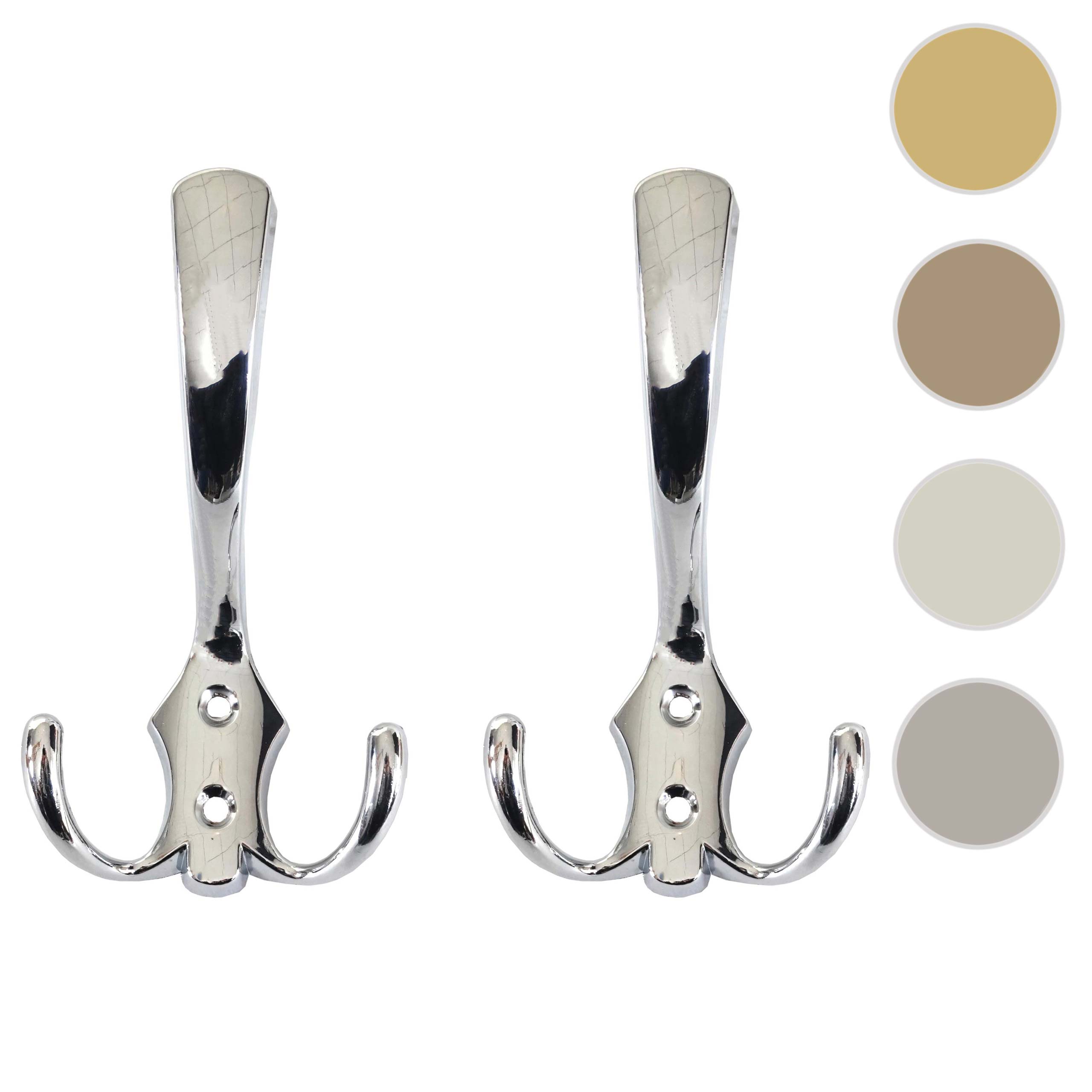 2er-Set Garderobenhaken MCW-D46, Haken Wandhaken Kleiderhaken Set ~ Farbe: silber