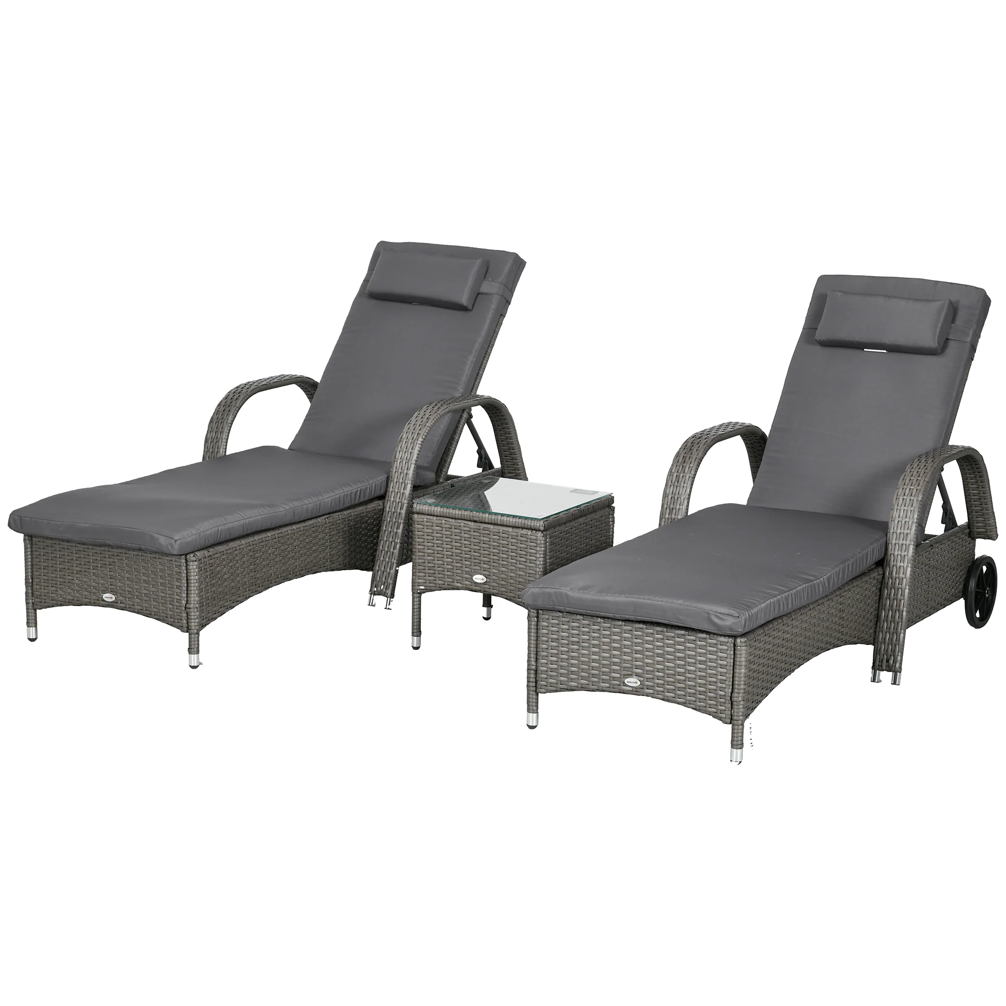 Outsunny Rattan Sonnenliegen mit Tisch 200 x 73 x (30-103) cm (LxBxH)