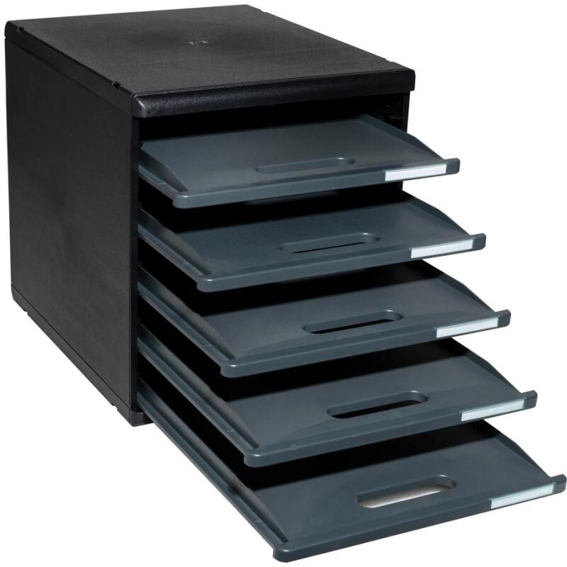 Module de classement Modulo Ecoblack 5 tiroirs ouverts - Gris foncé
