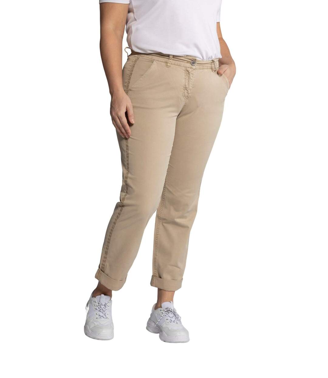 ULLA POPKEN Chino, Galon, Flatfront, forme droite vieux rose foncé