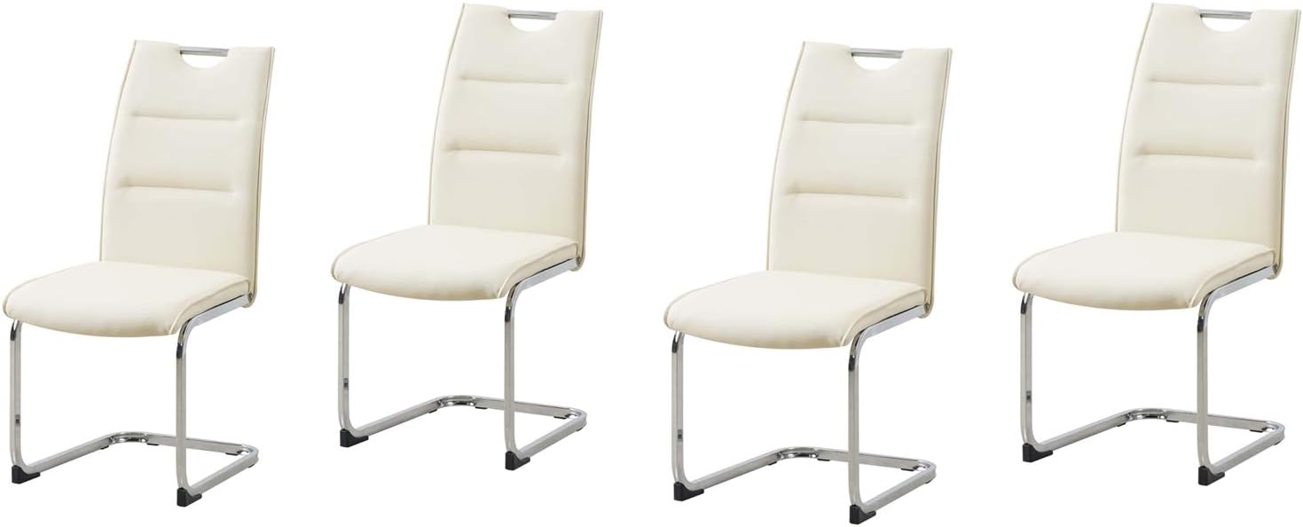 Schwingstuhl 4er Set PU Creme DannyC Freischwinger Esszimmerstuhl Kunstleder