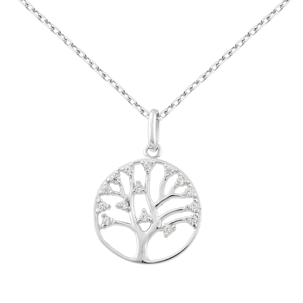 Collier arbre de vie oxydes de zirconium Argent 925 Rhodié