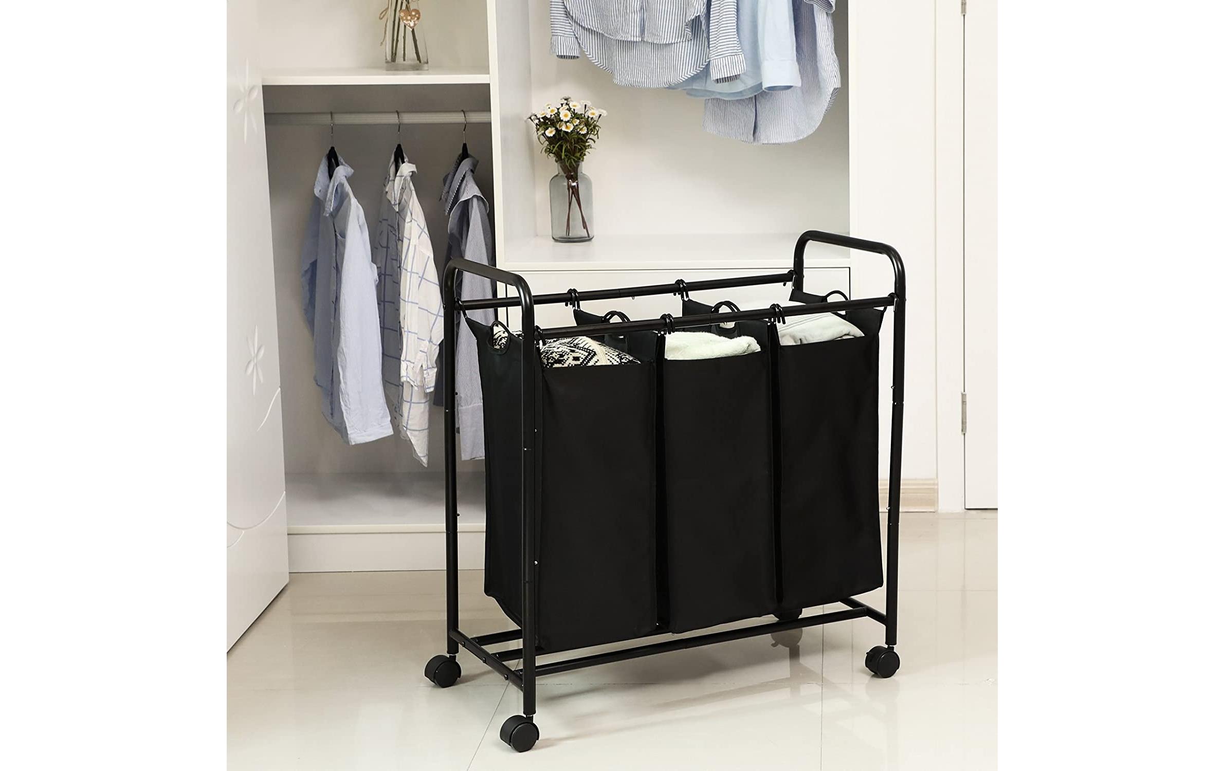 Wäschesammler 132 l, SchwarzWäschewagen mit 3 Fächern