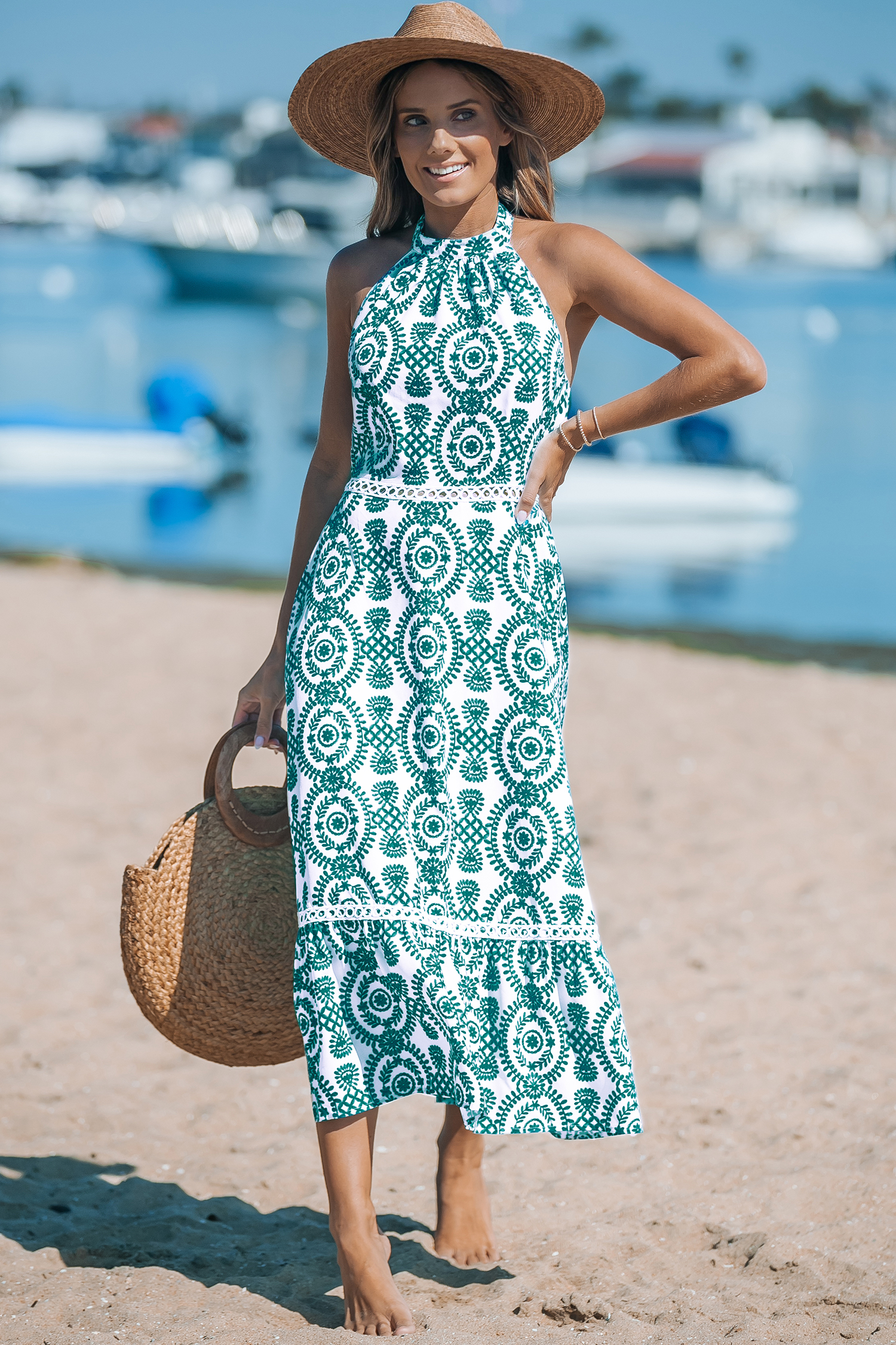 Robe midi sans manches à col haut tissée