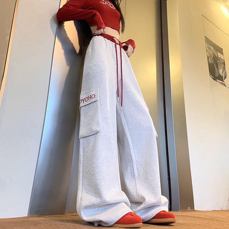Rosesand - Hoge taille, kleurblokzak, losse pasvorm en wijde pijpen, joggingbroek