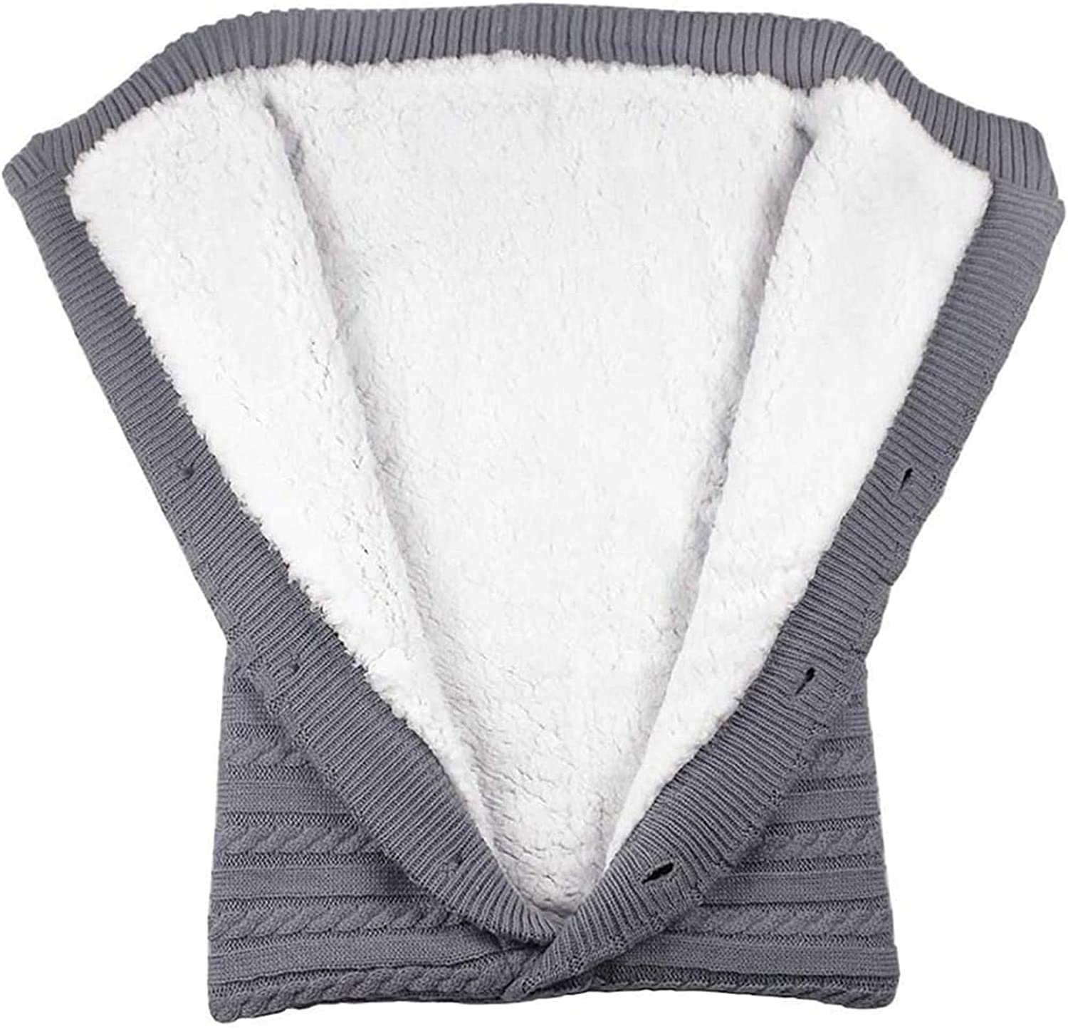 (68x38cm) Baby Strick Schlafsack Kuschel Winter Decke mit Fell für Kinderwagen - Dunkelgrau