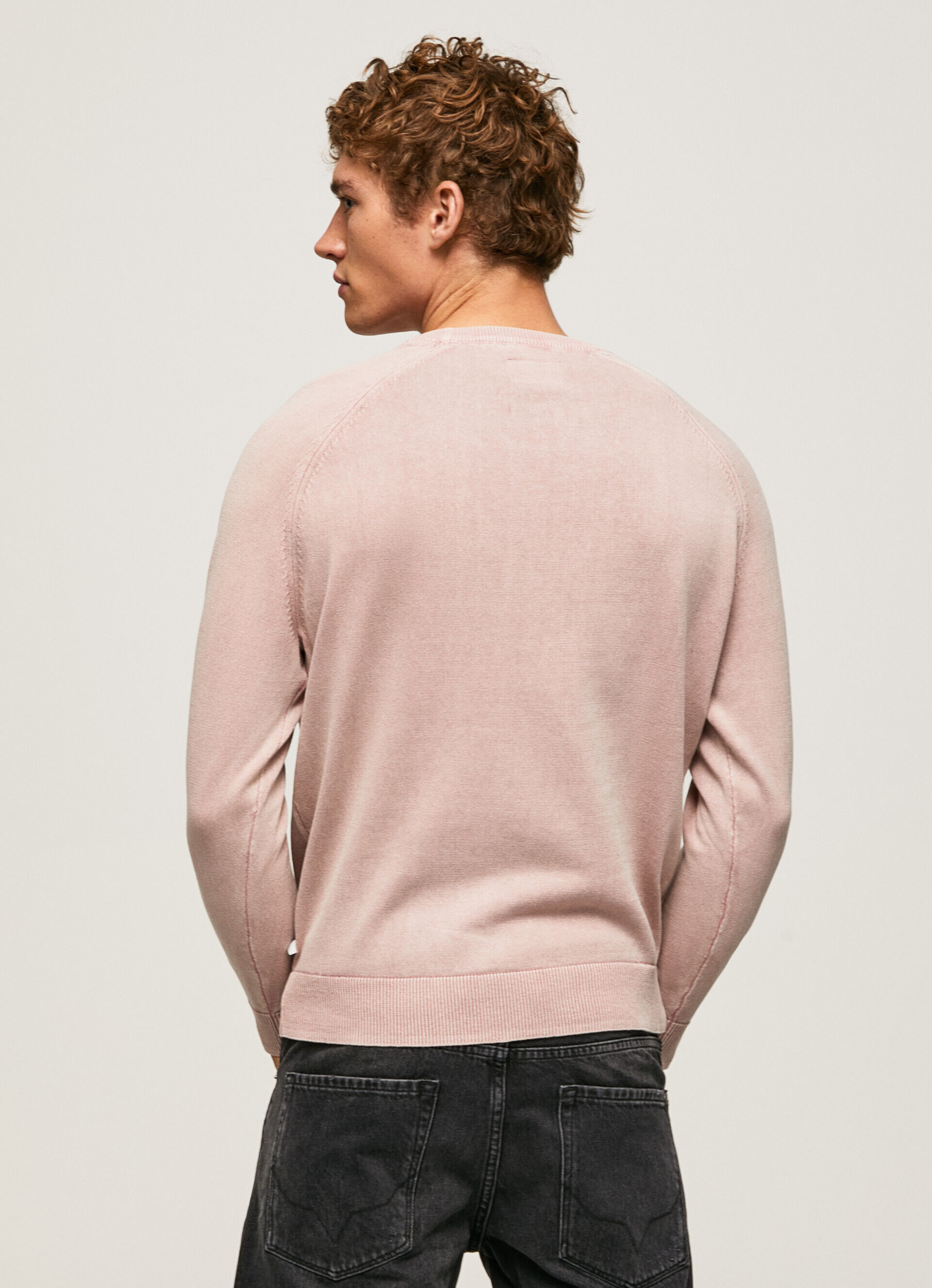 Camiseta de algodão jersey com gola redonda - rosa claro