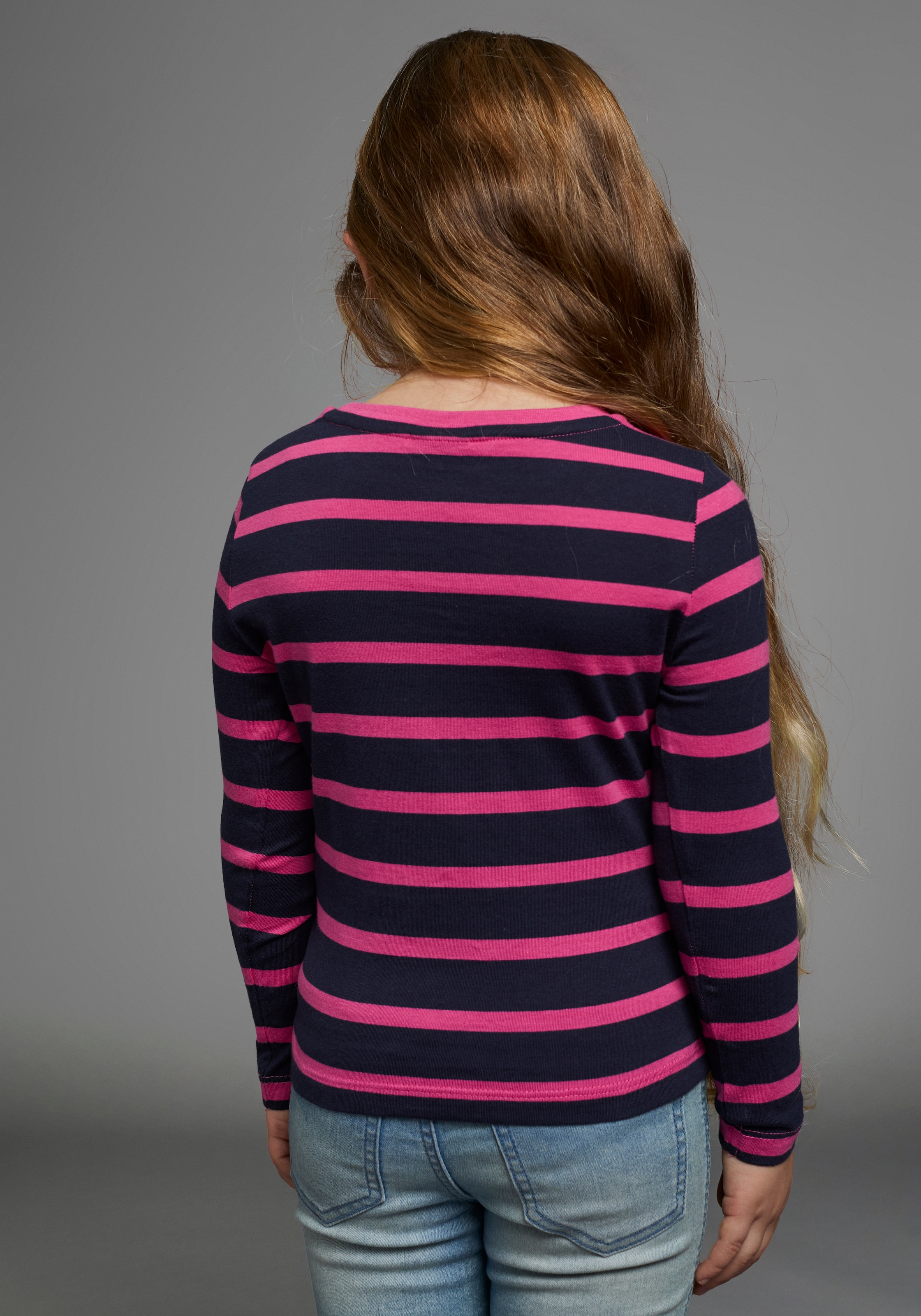 KIDSWORLD Langarmshirt »für kleine Mädchen«, langärmlig,  Basic-Passform,  mit mehrfarbigen Streifen