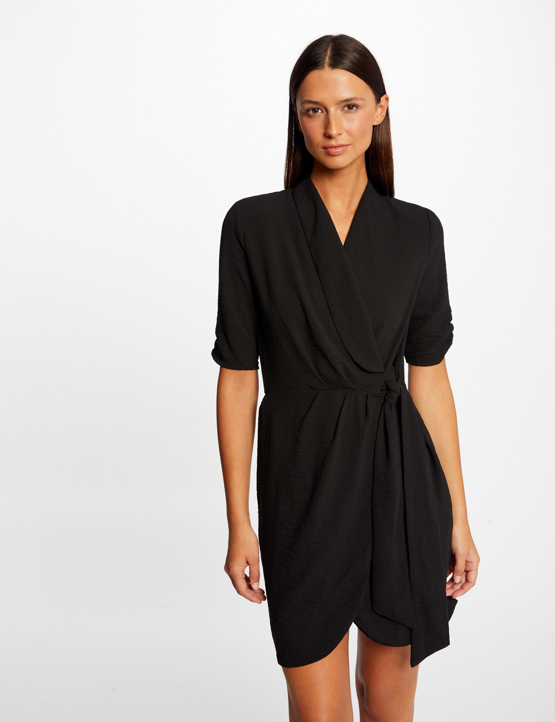 Robe portefeuille manches 3/4 noir femme - noir
