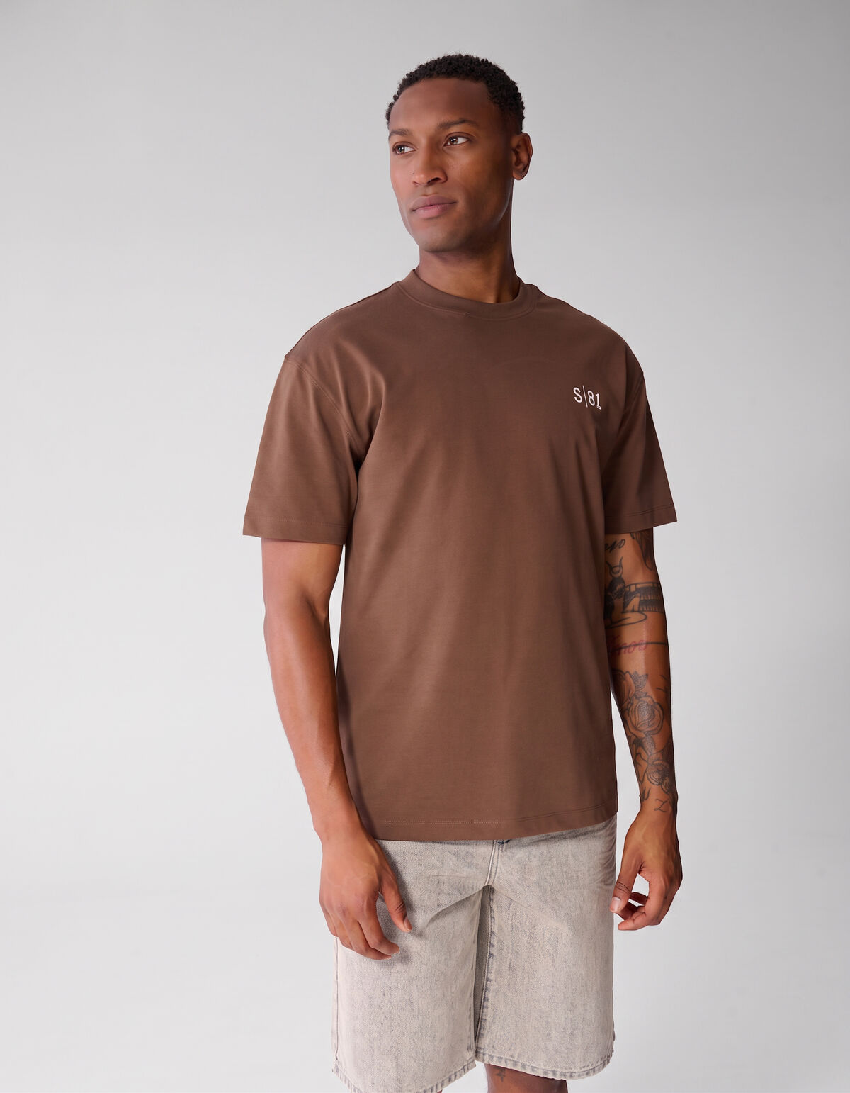 Tekst Print T-shirt Donkerbruin