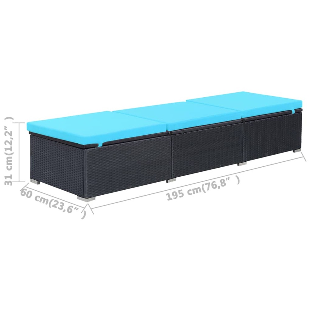 Transat chaise longue bain de soleil lit de jardin terrasse meuble d'extérieur avec coussin résine tressée noir