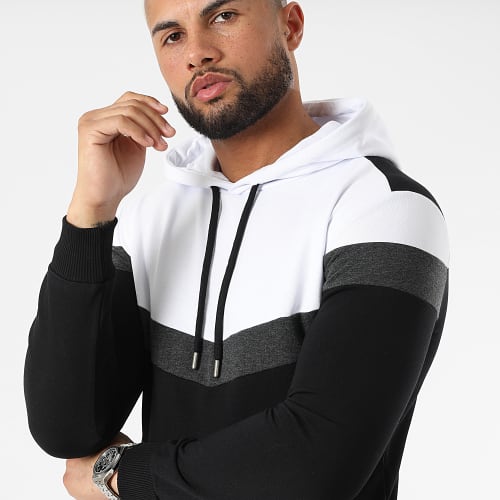 Sweat Capuche Oversize Tricolore Retro 2109 Noir Blanc Gris Anthracite