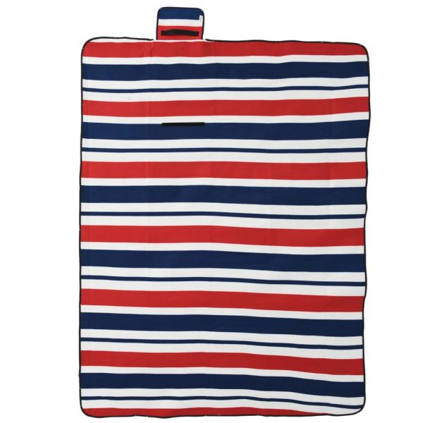 vidaXL Manta Piquenique Dobrável 200x150cm Veludo Riscas Vermelho/azul - 2218950286