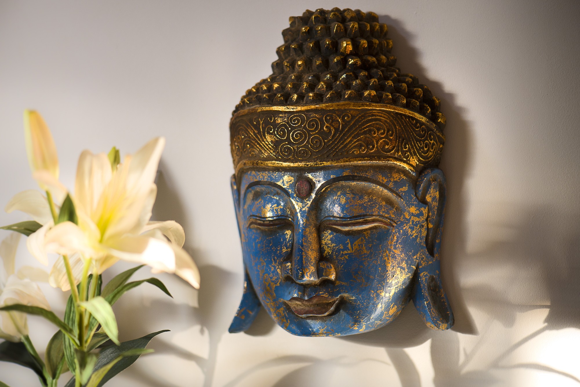 Buddha-Maske, blau, H 32 cm, B 22 cm, T 10 cm von fischer's lagerhaus