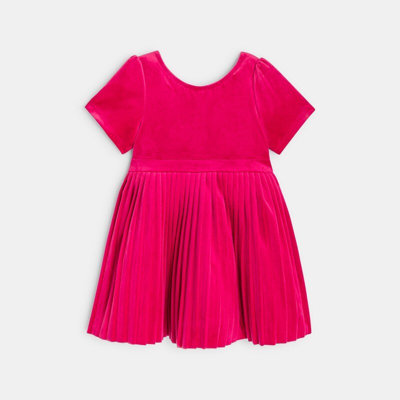 Robe de fête velours plissée rouge bébé fille Rose