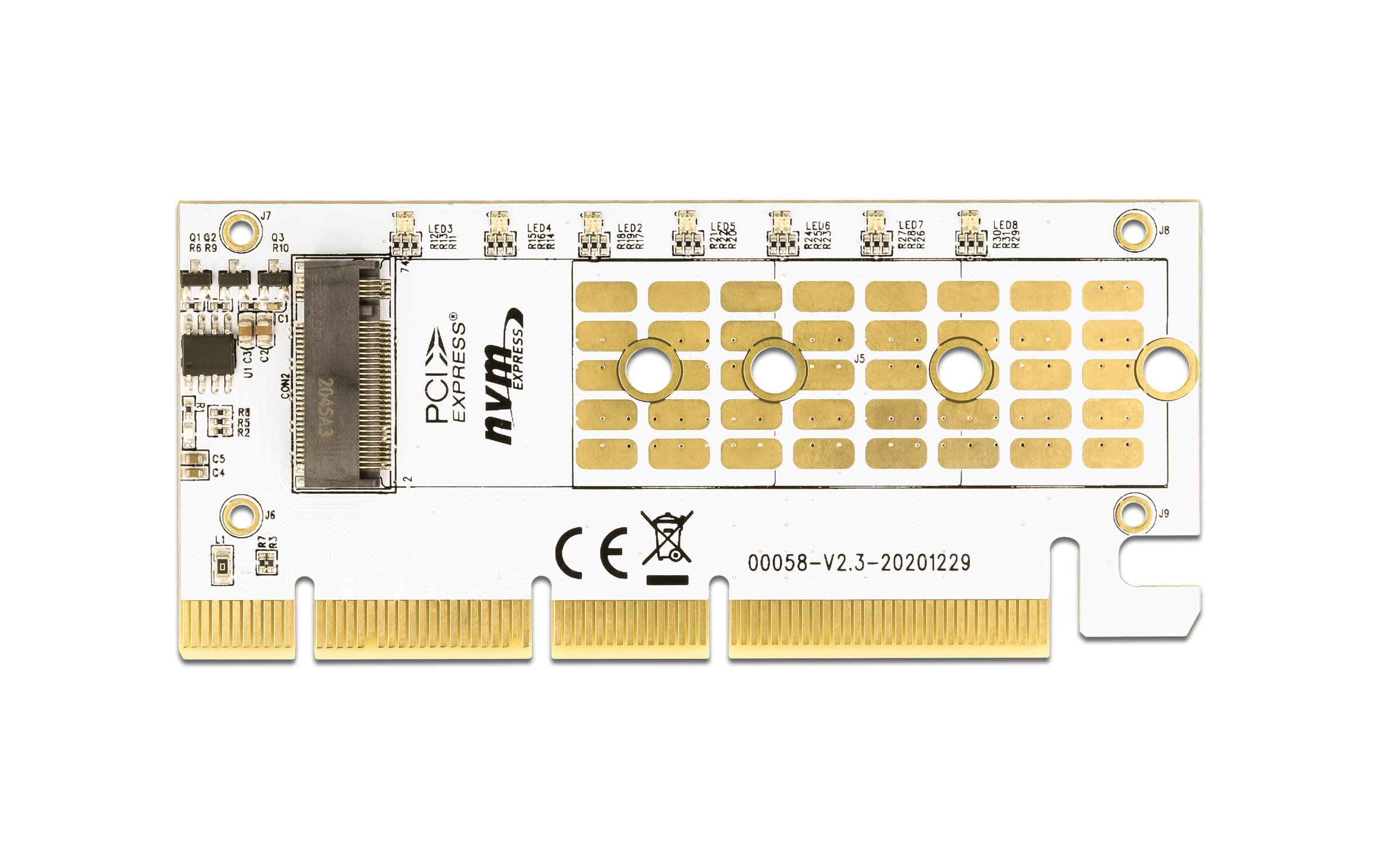 Host Bus Adapter PCI Express x16 - 1x NVMe M.2 Key MDelock PCI Express x16 (x1 / x4 / x8) Karte zu 1 x NVMe M.2 Key M mit LED Beleuchtung