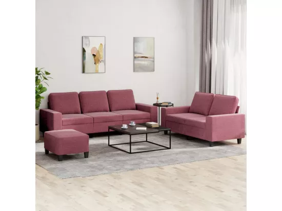 Ensemble de canapés 3 pièces rouge bordeaux tissu