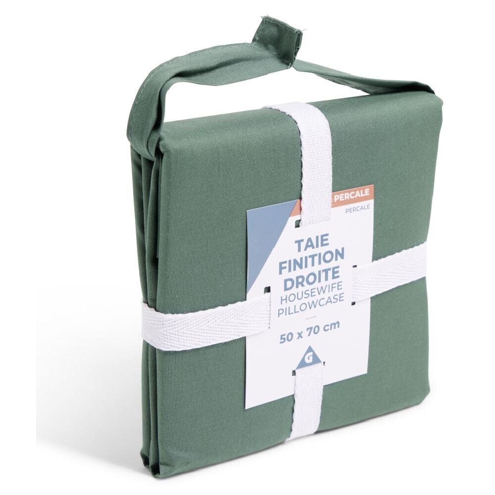 Taie d'oreiller 50x70cm 100% coton percale finition droite vert