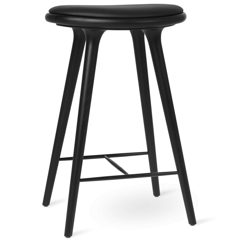 Mater Design High Stool barkruk 69 Zwart eik, zwart leer