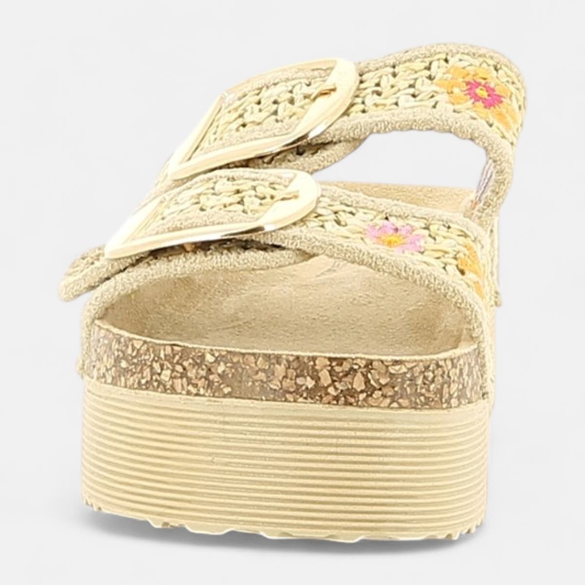 Mules semelle liège à talon compensé Femme beige