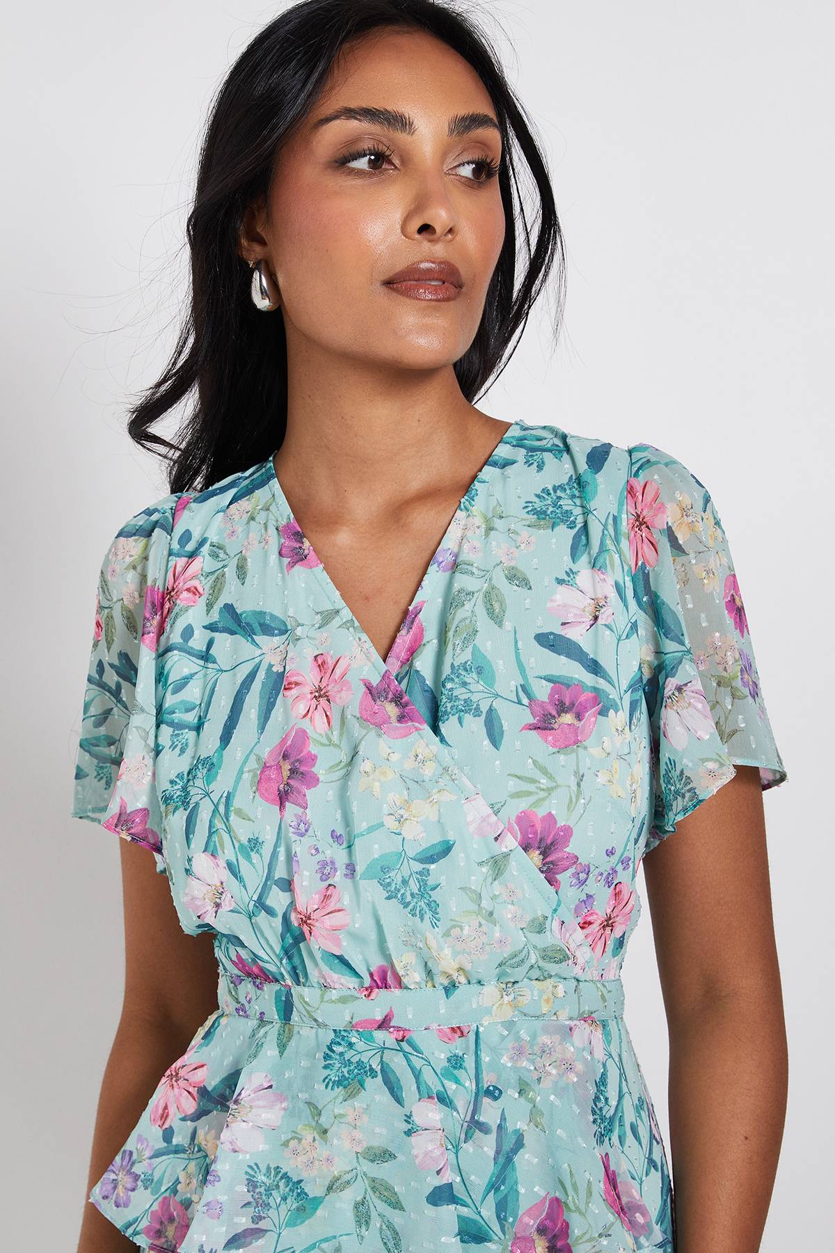 Wallis Robe Midi Péplum À Volants Et Imprimé Fleuri Petite